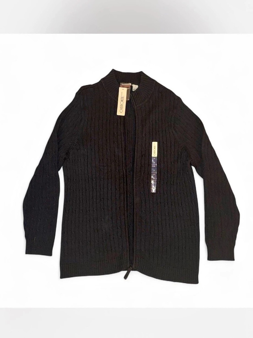 Cherokee Ribbed Zip-Up Sweater Black Size 1X NWT